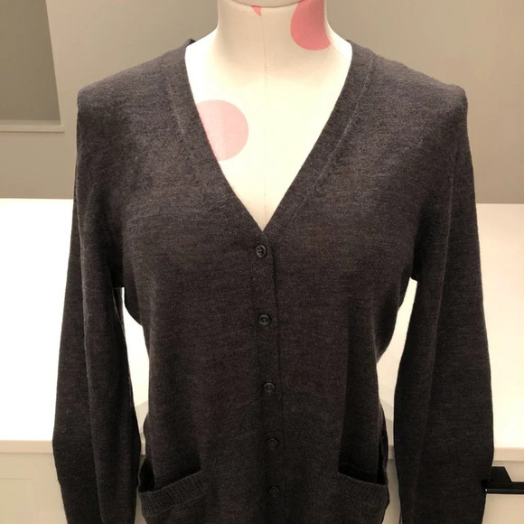en THREAD Tollegno 1900 Merino Wool Cardigan Sweater in Charcoal Grey Size S - Picture 2 of 12